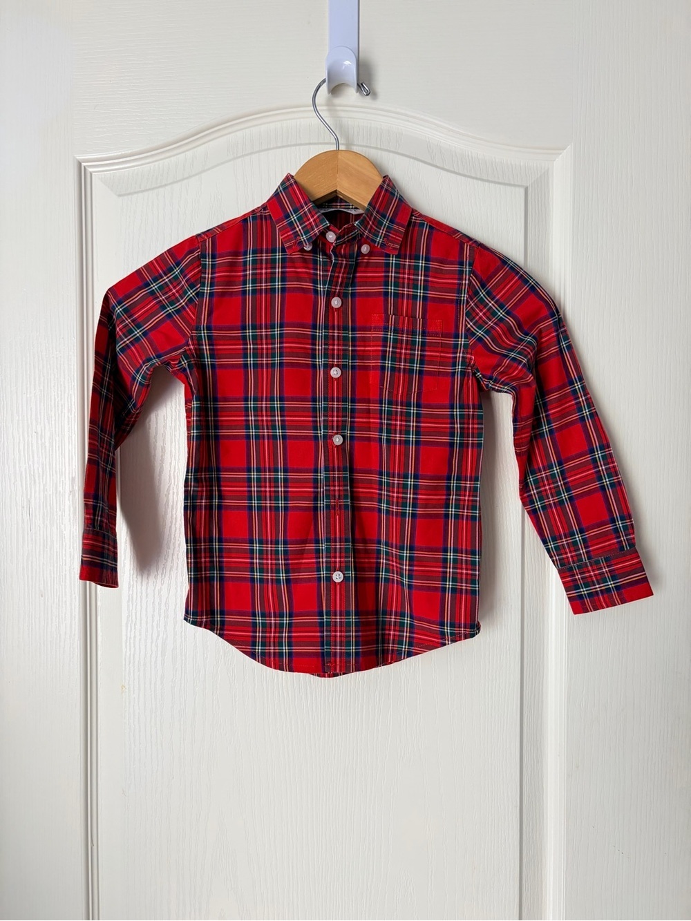 Janie and Jack Boys Red Plaid Poplin Long Sleeve Button Down Shirt, Size 4 - Picture 2 of 10